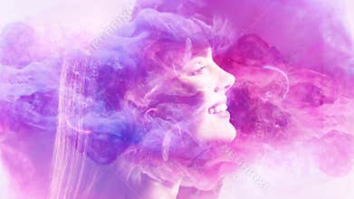 Smoke portrait fantasy dream happy woman face mist