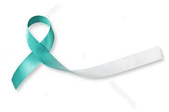 Teal and white ribbon isolated on white background for raising awareness on Cervical Cancer