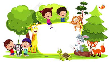 Children Playing With Animalls At Nature