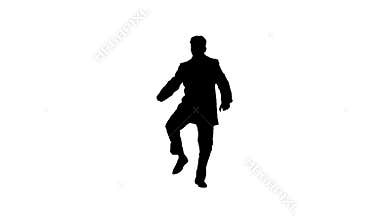 Silhouette Young man wearing trench coat dancing and having fun.