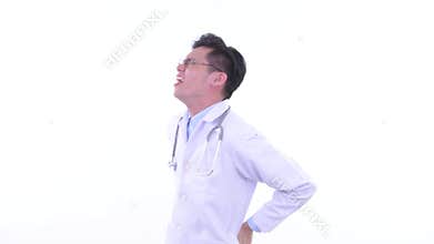Stressed young Asian man doctor having back pain