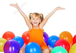 Funny cute little girl with baloons