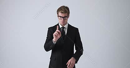 Businessman saying no by waving his finger