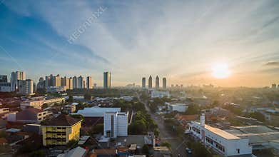 Timelapse of Jakarta city panorama early in the morning. Indonesia.