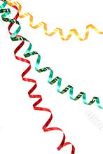 New Year's tinsel of red, green and yellow color on a white