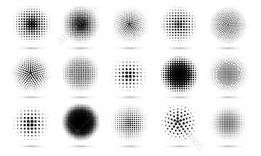 Circle halftone. Abstract dotted circles, round halftones geometric dots gradient and pop art texture. Dot spray