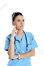 Pensive young woman doctor
