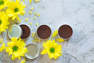 Handmade natural lip balm in aluminum pots,