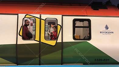 Passengers in Istanbul metro wagon