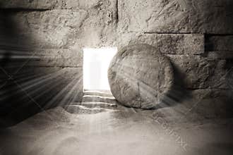 Tomb of Jesus. Jesus Christ Resurrection. Christian easter concept