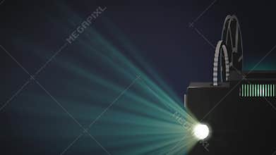 Retro film cinema projector throws a beam of light into the room - Loop