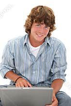 Attractive Teen Boy With Laptop Computer