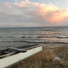 Sunset at lake sea summer clouds romantic