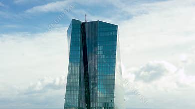 Aerial, orbiting the European Central Bank in Frankfurt, Germany