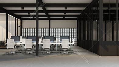 Working area in modern office with carpet floor in modern