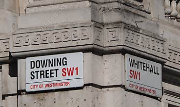 Sign at 10 Downing Street residence of the UK PM in London