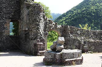 Aulps Abbey remains in Saint-Jean-d`Aulps, the Haute-Savoie, French Alps