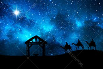 Three wise men go for the star of Bethlehem