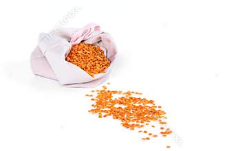 Reusable eco friendly natural cotton produce bags with cereal. Waste packaging. Zero waste food shopping. Plastic free