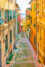Old downhill street in Genoa city