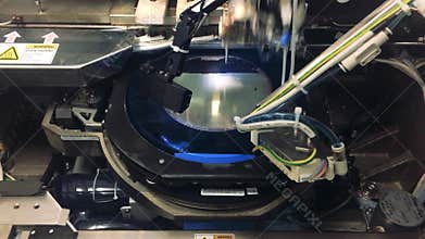 Device for control of manufacture of microcircuits on a wafer of silicon, Silicon wafer negative color in machine in semiconductor