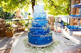 Blue wedding cake with baby`s breath