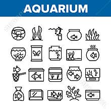 Aquarium Fish Decor Collection Icons Set Vector