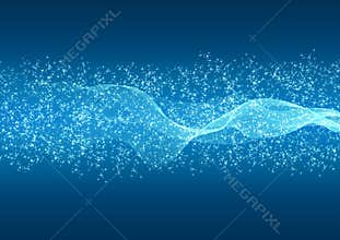 Abstract Bright Waves, Particles and Glitters in Blue Gradient Background