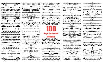 100 Page Decoration Elements, 100 Page Dividers Elements.