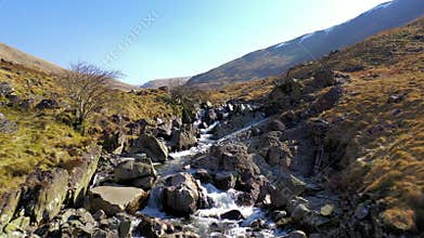 Aerial Shot Of A Scottish Highland Stream