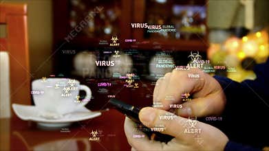 Covid-19 virus global pandemic alert over smart phone in hand