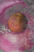 Eye catching illustration of colorful Apple standing on Table. Elegant  overflowing dark purple background.