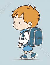cute boy backpack walking to school cartoon style, walking, international students day concept