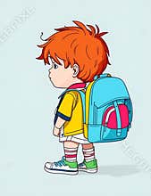 boy backpack walking to school cartoon style, international students day concept