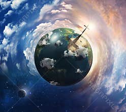 Earth with cross.