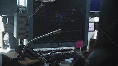 Navigation control room in the airport - the workplace