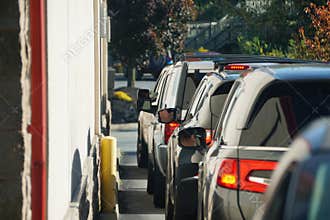 Clark Summit, Pennsylvania, U.S - October 15, 2022 - Customers waiting in line to pick up their order at drive-through lane of
