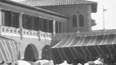 Hotel of the 1930 in Cuba in sunny windy day. Black and White retro video