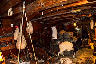 Inside a Pirate Ship – Lower Deck with Goat and Supplies