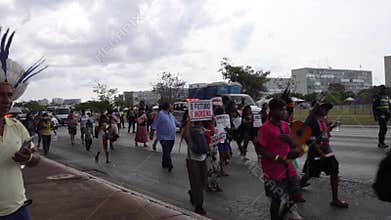 BRASILIA, BRAZIL - AUGUST 30, 2023: People protests in Brasilia against the \"Marco Temporal\"