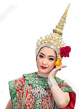 Khon show beautiful women and traditional costume