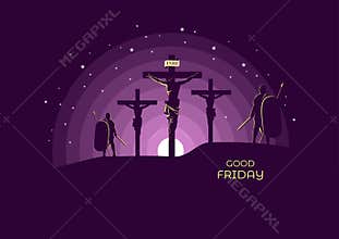 Jesus Dies On The Cross on Good Friday. Vector Illustration