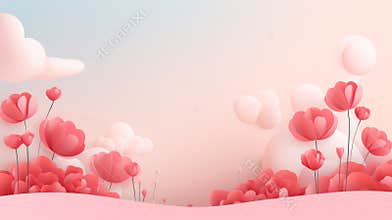 Beautiful soft pink background with flowers for the holidays. Large flowers against a background of pink clouds
