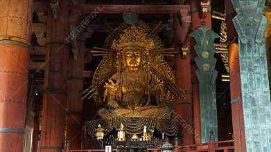 Gold Guan Yin Statue in Todaiji Temple. Nara, Japan.