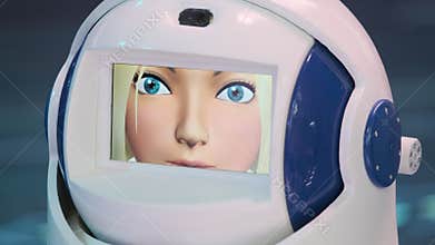 Closeup of female astro robot talking
