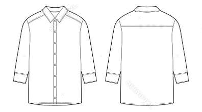 Oversized shirt with long sleeves and buttons technical sketch. Unisex casual shirt mock up