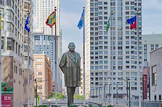 Benito Juárez statue in downtown of Chicago, Illinois, USA