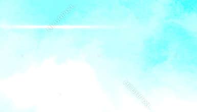 Watercolor background heaven lights movement in turquoise cyan blue sky and white clouds. Heaven aura sun lights