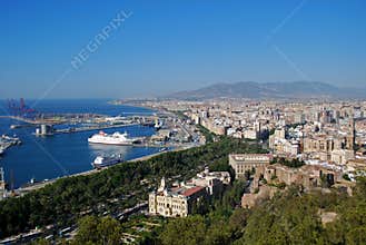Port area and city, Malaga, Spain.