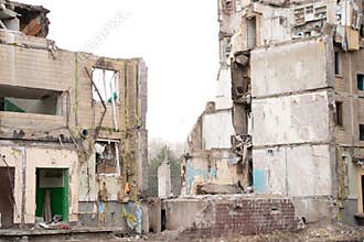 A house blown up by a Russian rocket in the city of Dnipro on Pobeda Street in Ukraine, War in Ukraine, a rocket attack on